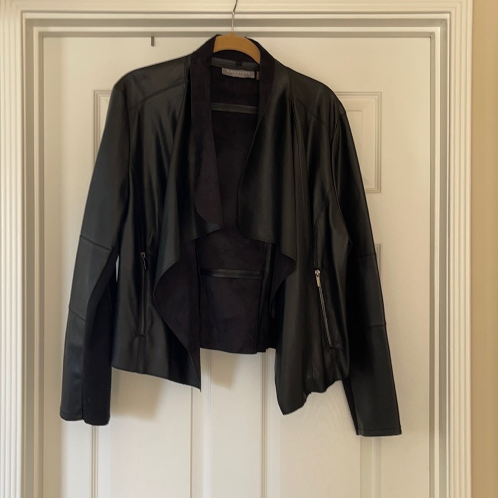 Faux leather sueded jacket with shawled collar